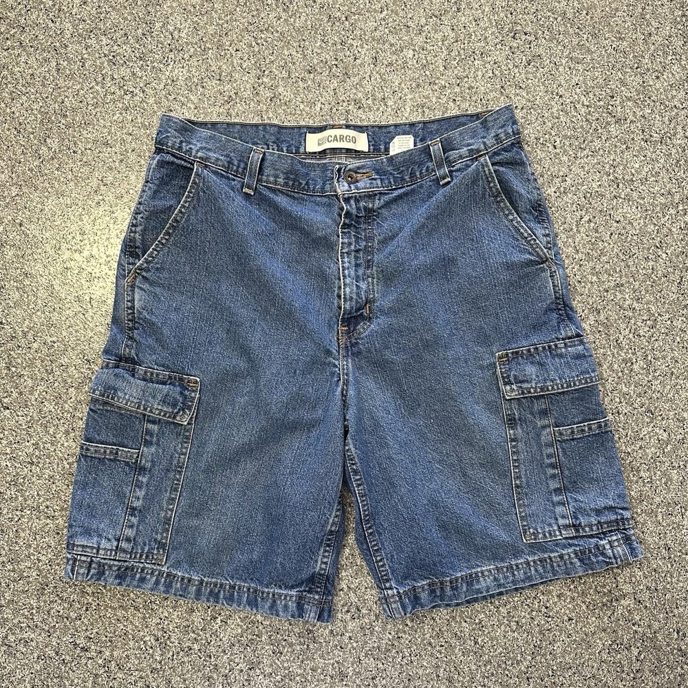 Faded Glory Denim Cargo Shorts Mens 34x10 Vintage Y2K Jean Co Cotton